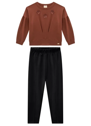 Milli e Nina - Conjunto Blusão Molecotton e Leging Suede Marrom - MILLI E NINA