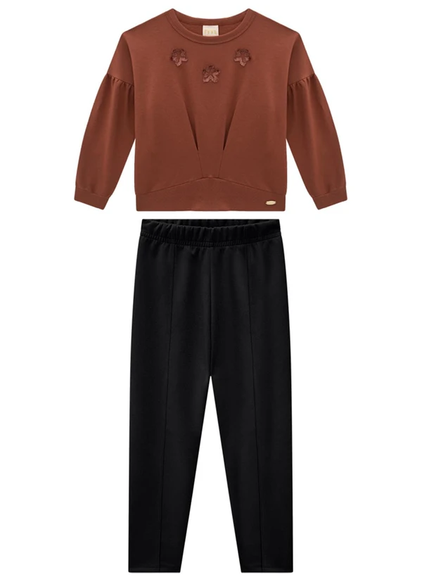 Milli e Nina - Conjunto Blusão Molecotton e Leging Suede Marrom 1