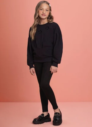 Milli e Nina - Conjunto Blusão Molecotton e Leging Suede Preto - MILLI E NINA