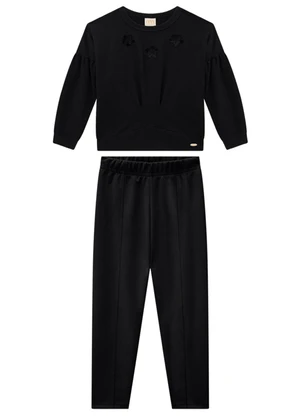 Milli e Nina - Conjunto Blusão Molecotton e Leging Suede Preto - MILLI E NINA