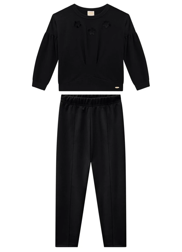 Milli e Nina - Conjunto Blusão Molecotton e Leging Suede Preto 2