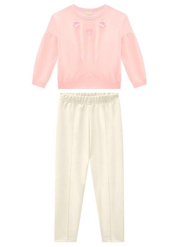 Milli e Nina - Conjunto Blusão Molecotton e Leging Suede Rosa
