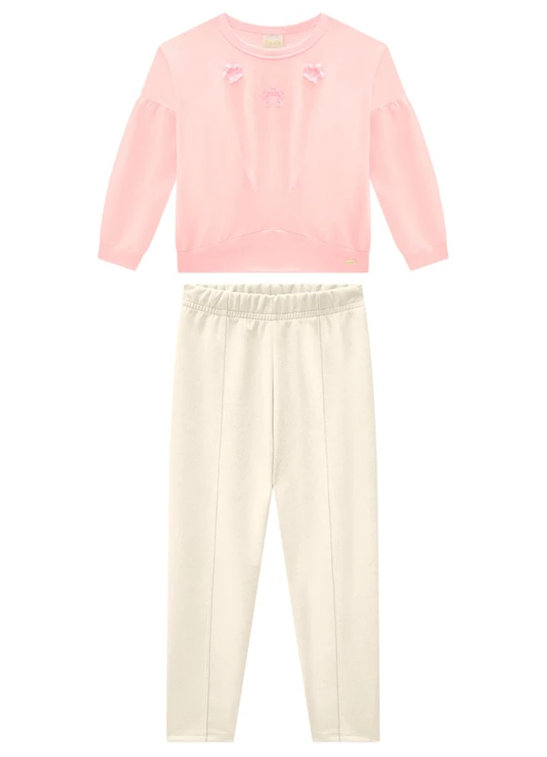 Milli e Nina - Conjunto Blusão Molecotton e Leging Suede Rosa