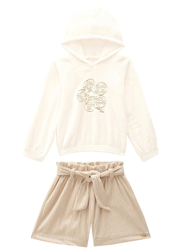 Milli e Nina - Conjunto Blusão Pelo Coelho e Shorts Bege 2