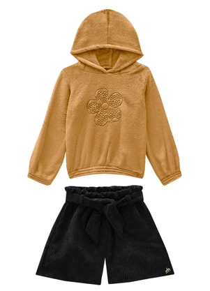 Milli e Nina - Conjunto Blusão Pelo Coelho e Shorts Marrom - MILLI E NINA