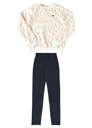 Milli e Nina - Conjunto Blusão Pelo Coração e Calça Cirrê Bege - MILLI E NINA