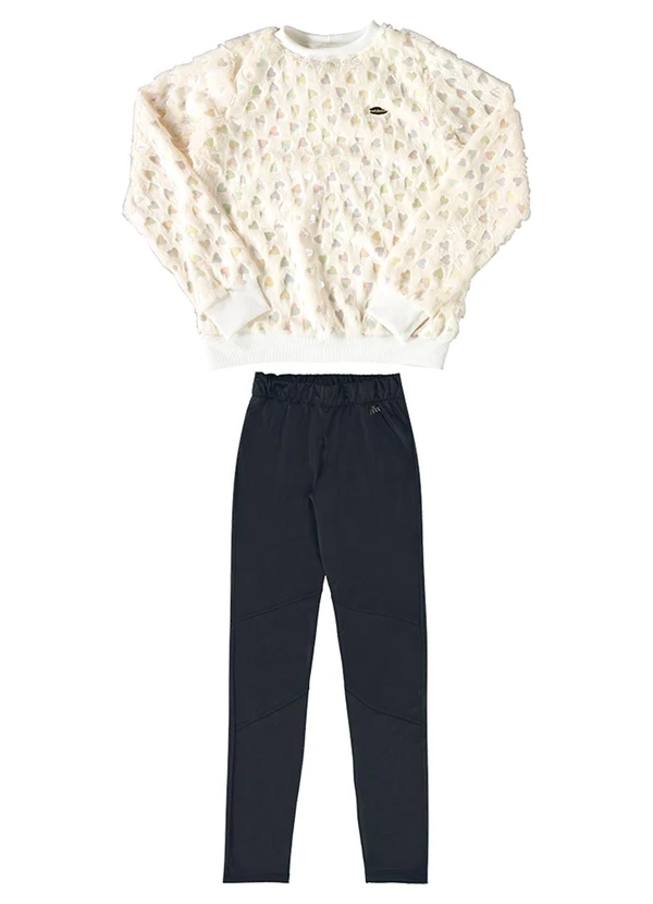 Milli e Nina - Conjunto Blusão Pelo Coração e Calça Cirrê Bege 1