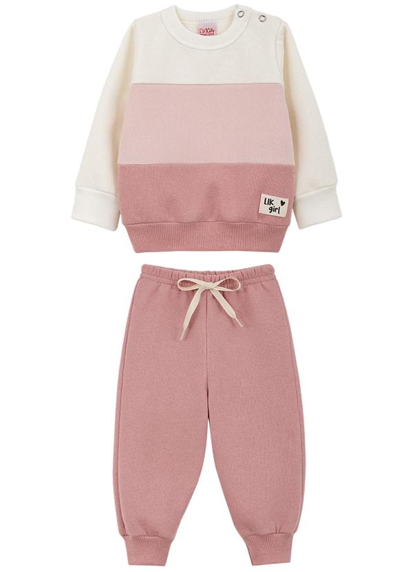 Lik Kids - Conjunto Blusão Recortes 2 Cabos e Calça Bege