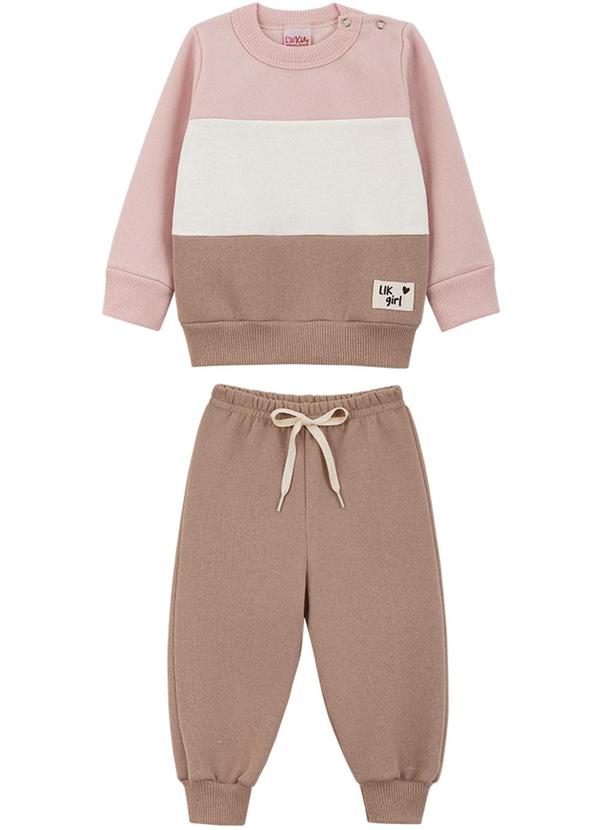Lik Kids - Conjunto Blusão Recortes 2 Cabos e Calça Rosa