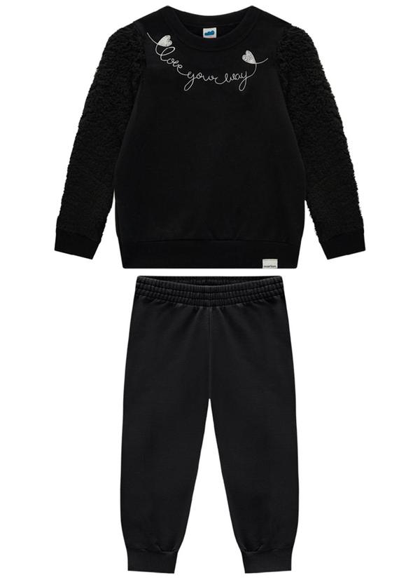 Marlan - Conjunto Blusão Sherpa e Calça em Moletom Preto