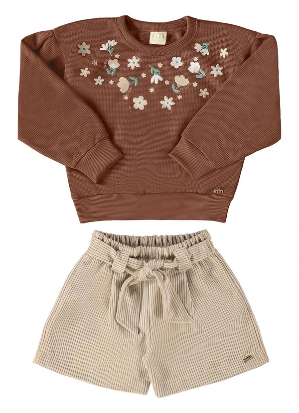 Milli e Nina - Conjunto Blusão Tricot e Short Saia Marrom 2