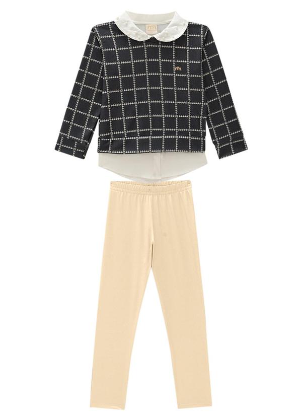 Milli e Nina - Conjunto Blusão Tweed Luxo e Legging Cirre Preto