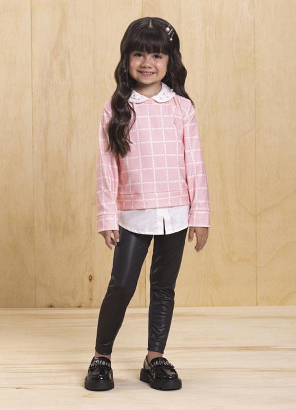 Milli e Nina - Conjunto Blusão Tweed Luxo e Legging Cirre Rosa