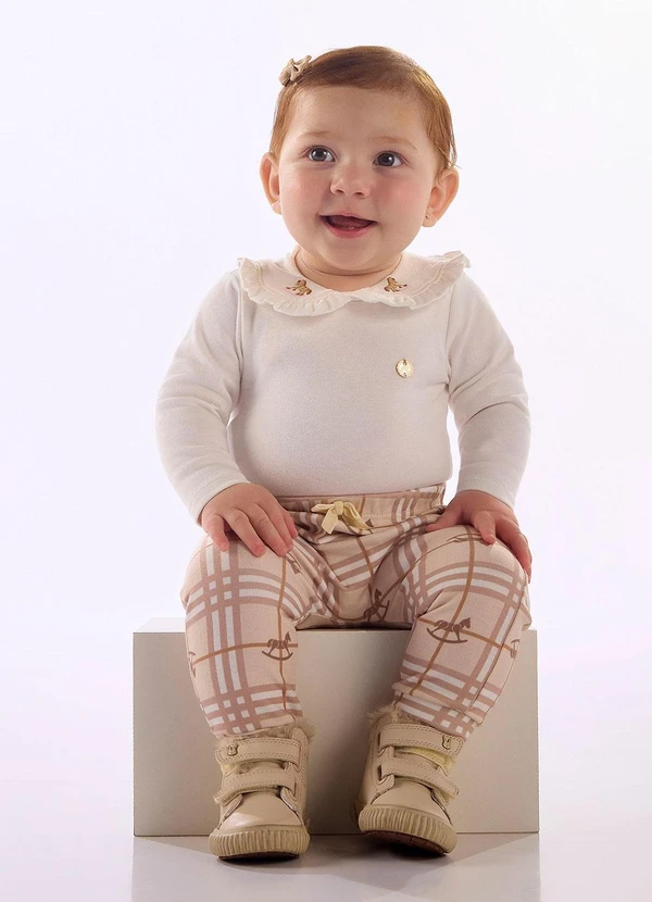 Up Baby - Conjunto Body Bebê Menina Calça Branco