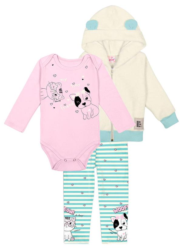 Abrange - Conjunto Body, Calça e Jaqueta Baby Bege