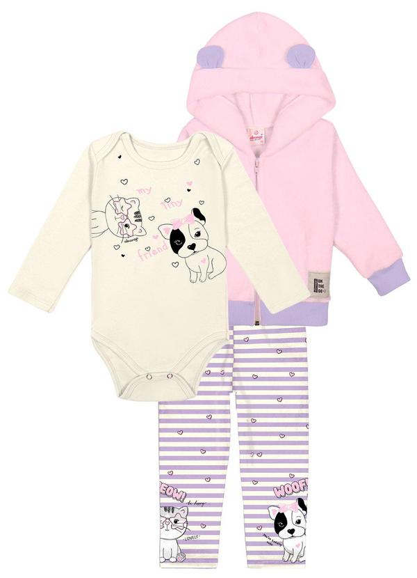 Abrange - Conjunto Body, Calça e Jaqueta, Baby Rosa