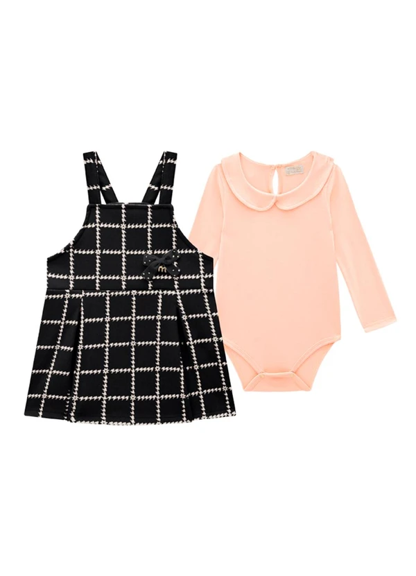 Milli e Nina - Conjunto Body Coton e Salopete Tweed Luxo Preto