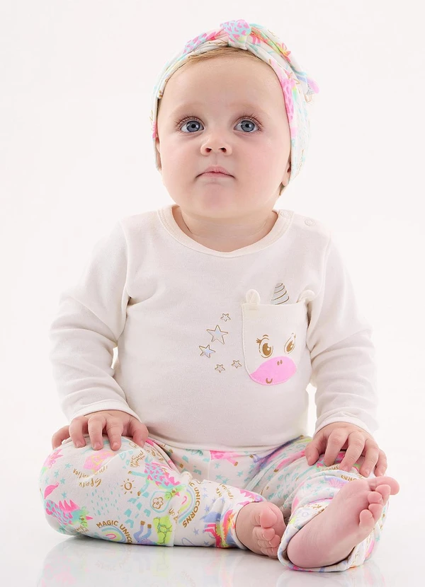 Up Baby - Conjunto Body e Calça Bebê Off White