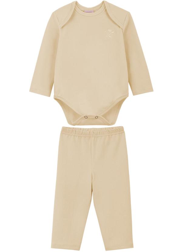 Lik Kids - Conjunto Body e Calça Cotton com Bordado Bege