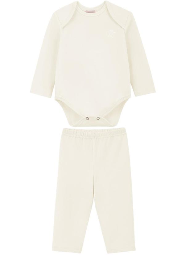 Lik Kids - Conjunto Body e Calça Cotton com Bordado Nude