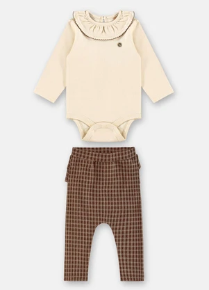 Up Baby - Conjunto Body e Calça Jacquard Marrom - UP BABY