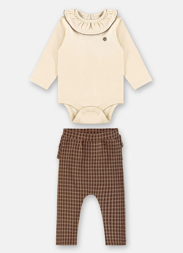 Up Baby - Conjunto Body e Calça Jacquard Marrom 2