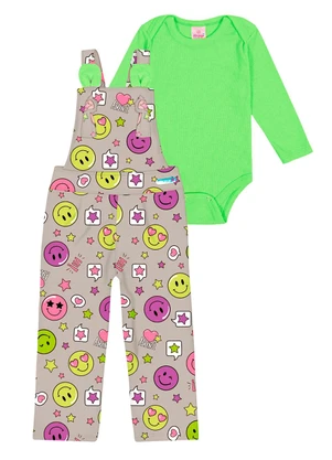 Abrange - Conjunto Body e Jardineira Baby Verde - ABRANGE