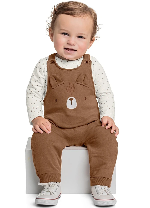 Quimby - Conjunto Body e Jardineira Bebê Bege