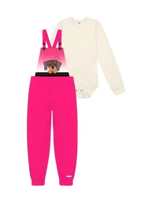 Abrange - Conjunto Body e Jardineira Dog Bege - ABRANGE