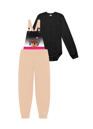 Abrange - Conjunto Body e Jardineira Dog Preto - ABRANGE