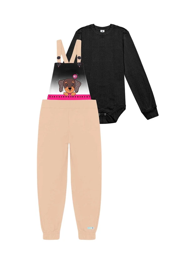 Abrange - Conjunto Body e Jardineira Dog Preto