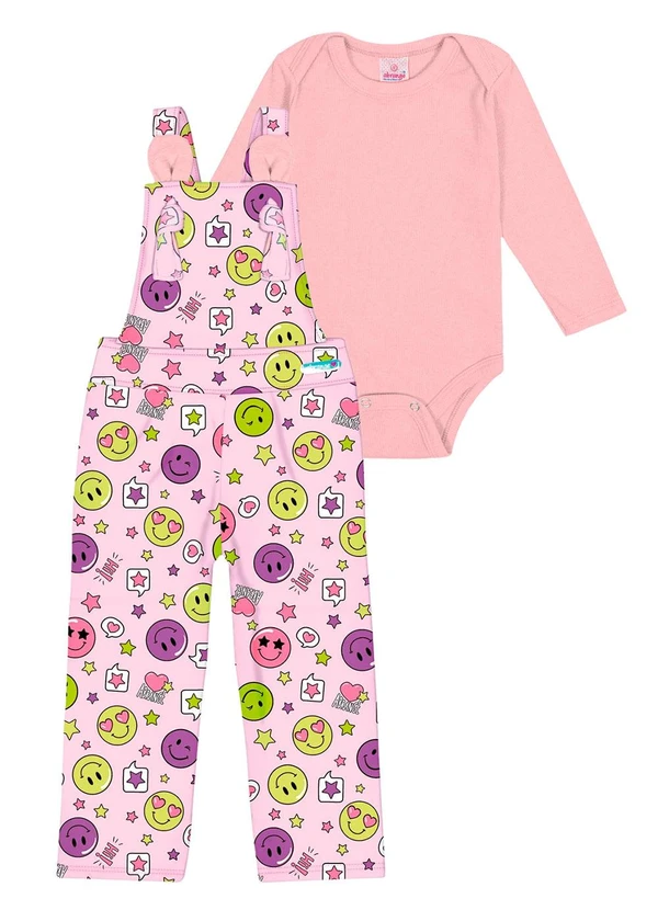 Abrange - Conjunto Body e Jardineira Neon Baby Rosa