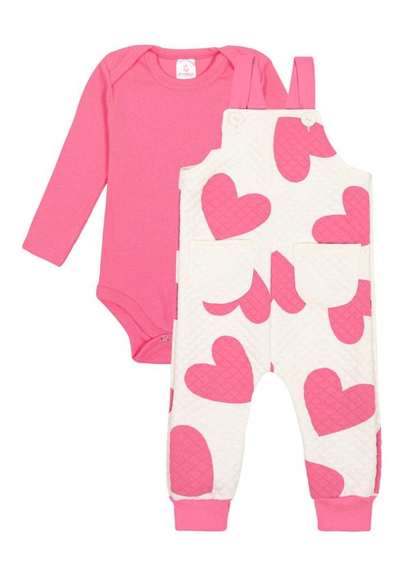Abrange - Conjunto Body e Macacão Corações e Baby Rosa