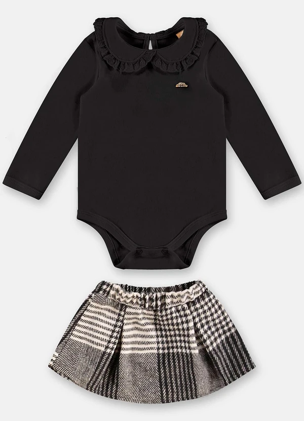 Up Baby - Conjunto Body e Saia Bebê Preto
