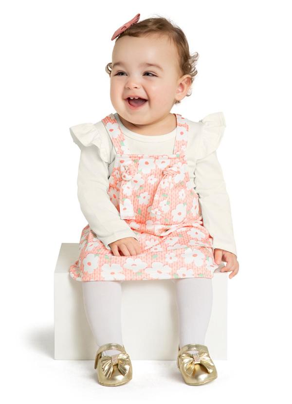 Marlan - Conjunto Body e Salopete Tricot Floral Rosa 1