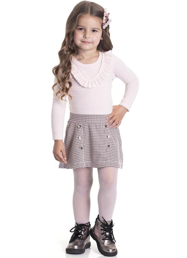 Randa Mundu - Conjunto Body Tricot / Saia Pied de Poule Rosa