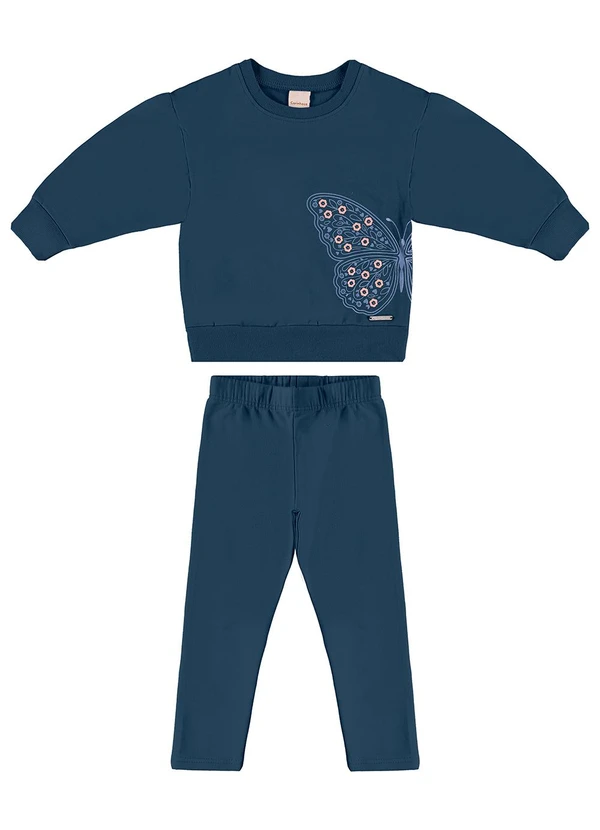 Carinhoso - Conjunto Borboleta em Moletom Azul