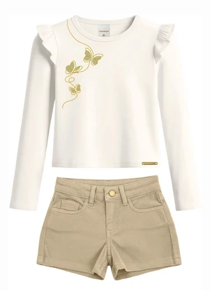 Carinhoso - Conjunto Borboletas com Sarja Off White - CARINHOSO
