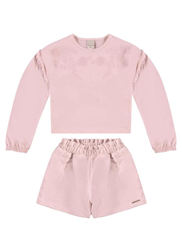 Carinhoso - Conjunto Bordado Floral Menina Rosa