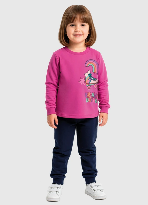 Malwee Kids - Conjunto Brincadeira em Moletom Rosa Escuro