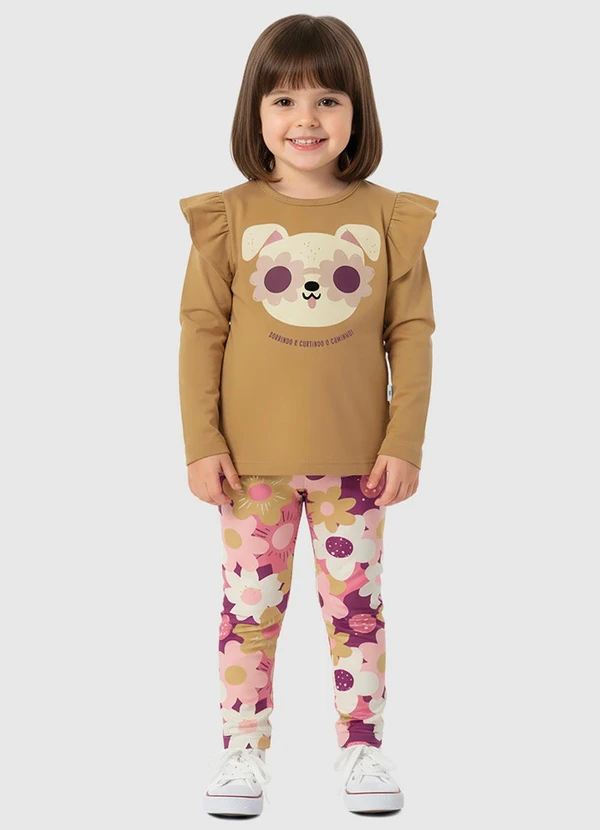 Malwee Kids - Conjunto Cachorrinho Floral Amarelo Pastel