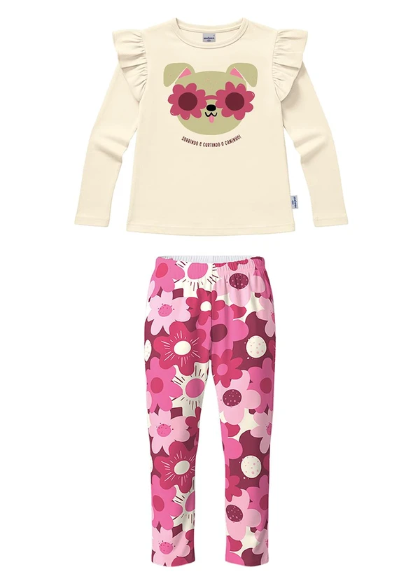 Malwee Kids - Conjunto Cachorrinho Floral Bege