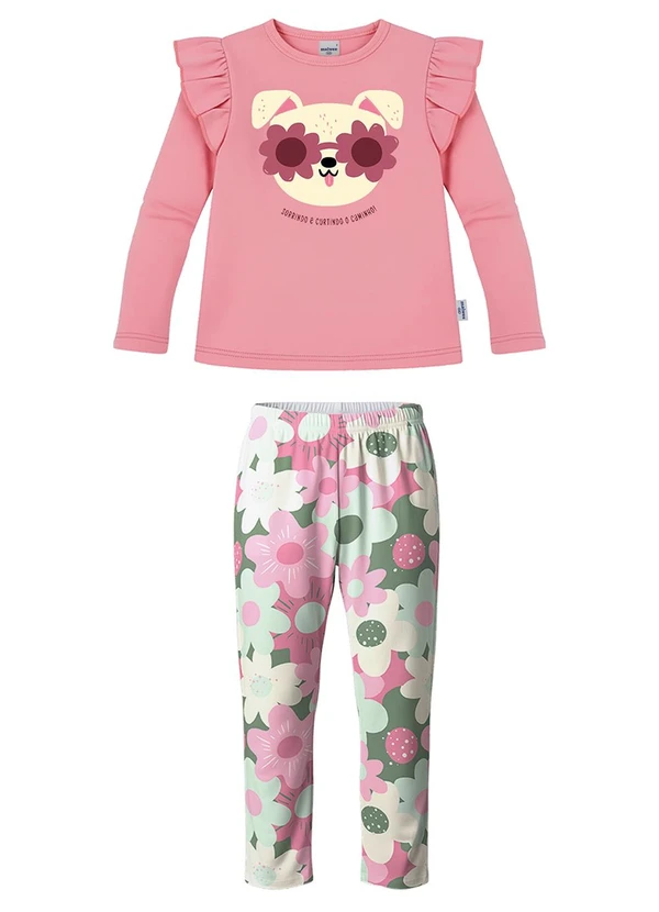 Malwee Kids - Conjunto Cachorrinho Floral Rosa Claro