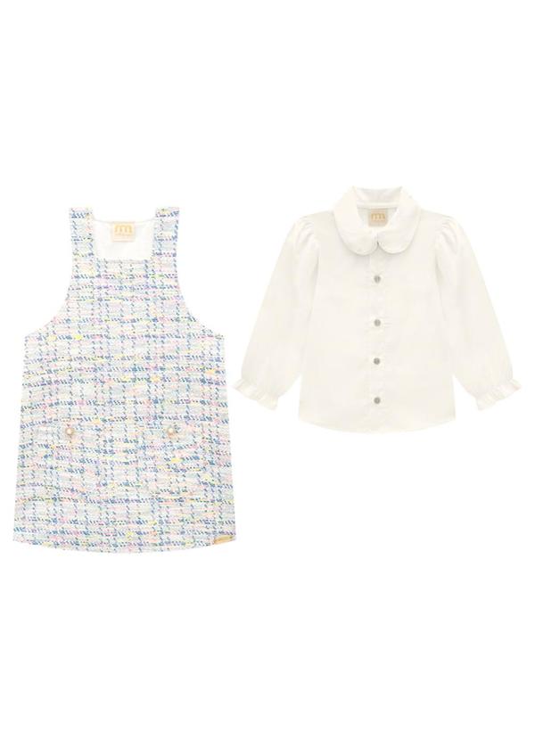Milli e Nina - Conjunto Camisa Tricoline e Salopete Branco