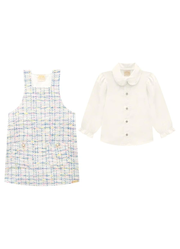 Milli e Nina - Conjunto Camisa Tricoline e Salopete Branco