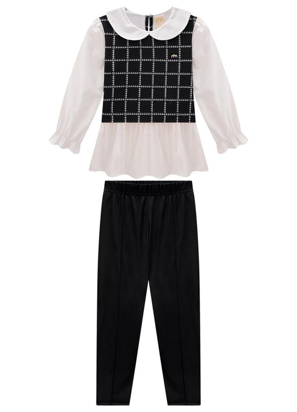 Milli e Nina - Conjunto Camisa Tweed Luxo e Legging Cirre Preto