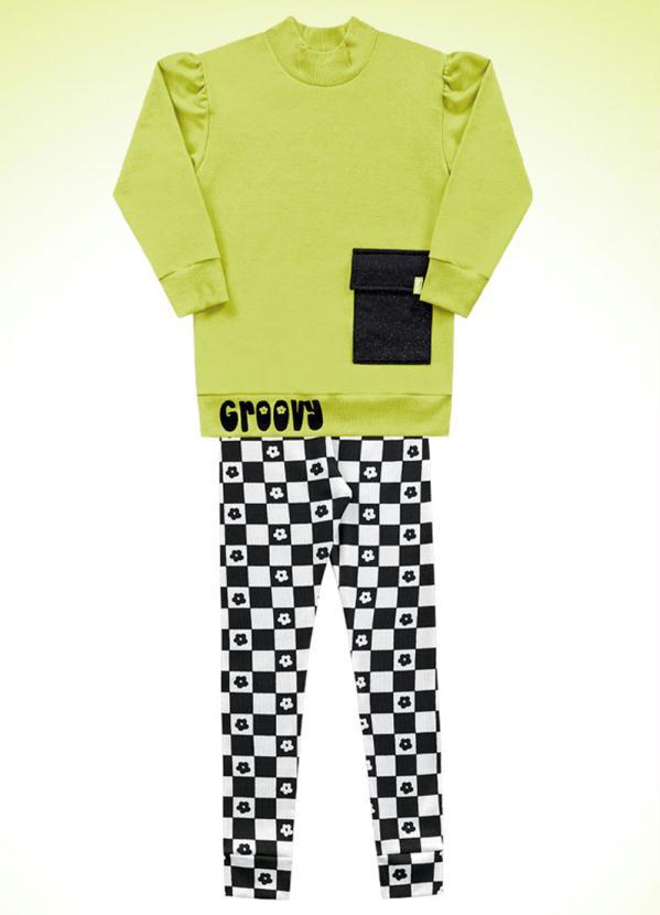 Fakini Kids - Conjunto Casaco Alongado e Legging Amarelo
