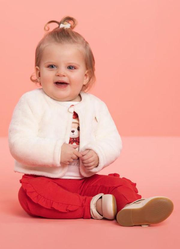 Milli e Nina - Conjunto Casaco Blusa e Legging em Pelo Bege