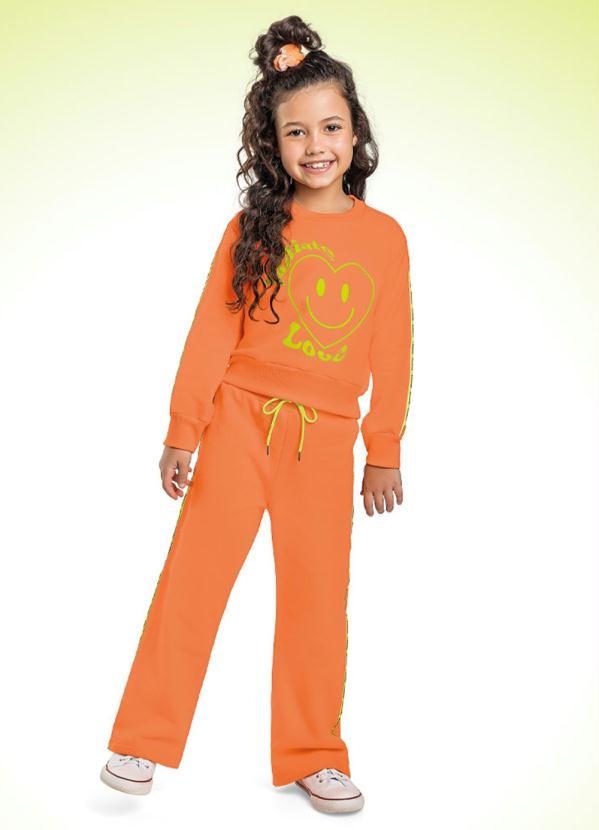Fakini Kids - Conjunto Casaco Cropped/Calca Wide Leg Laranja