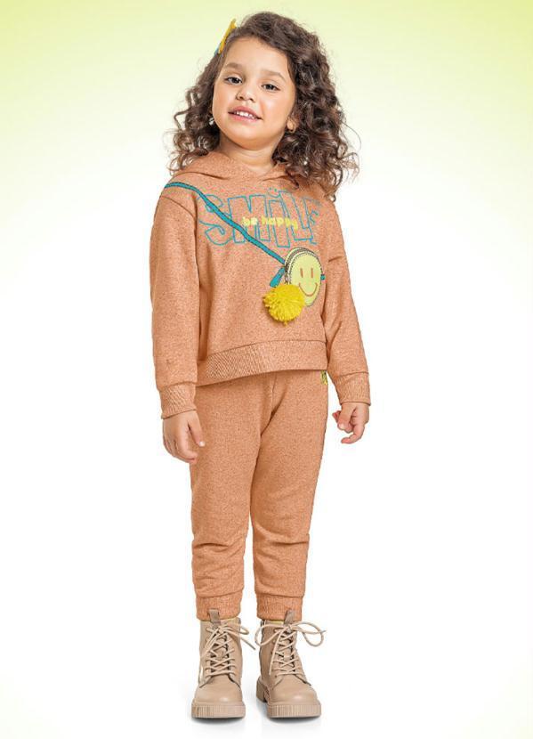 Fakini Kids - Conjunto Casaco Cropped com Capuz e Calça Laranja